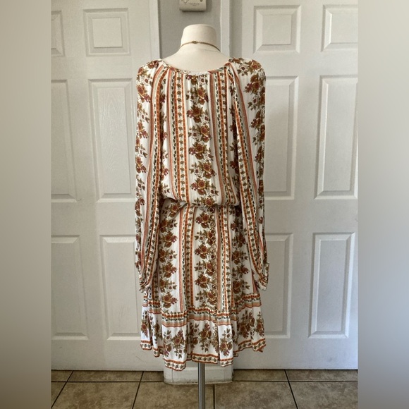 Loft Floral Stripe Split Neck Swing Dress size M - Picture 7 of 11